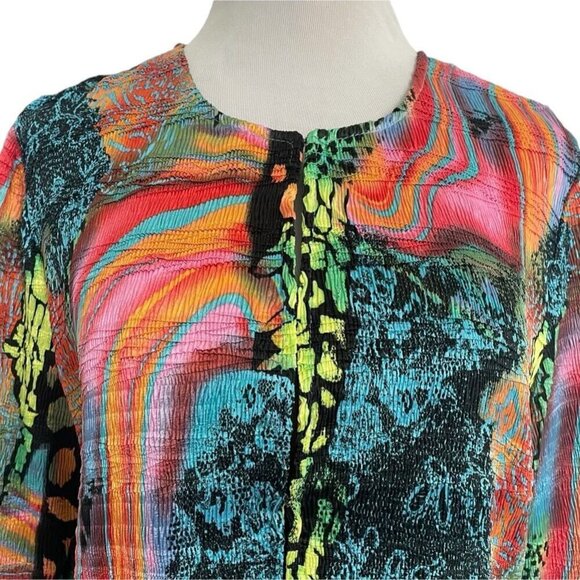 Pleats Collection By Pings Imports Size Large  Top Blouse Colorful Artsy Art - Picture 2 of 7